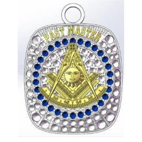 Past Master Blue Lodge Pendant - White Gold Plated With Rhinestones