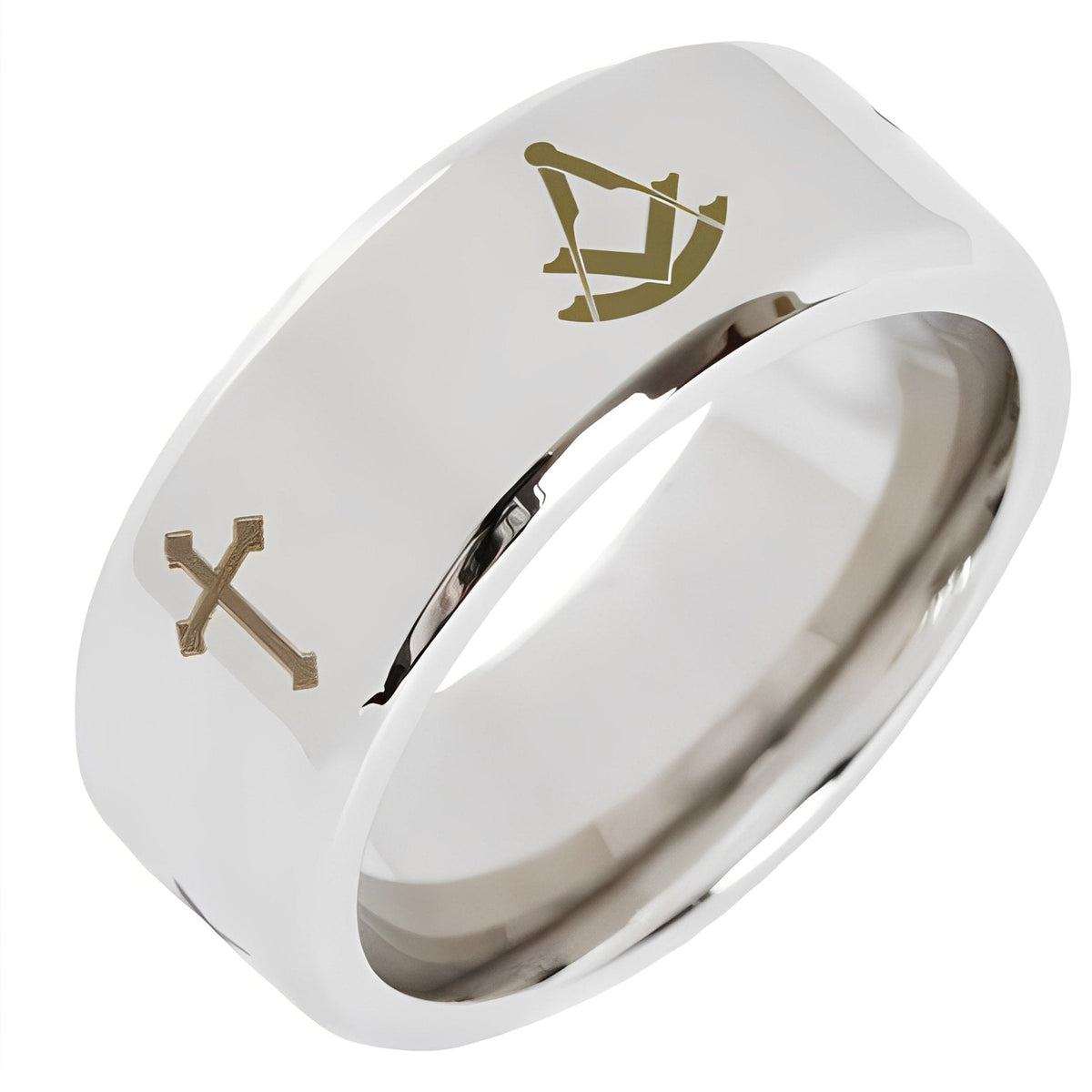 Past Master Blue Lodge Ring - Beveled Silver Cross