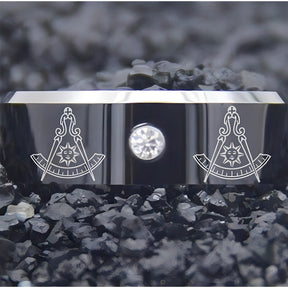 Past Master Blue Lodge Ring - Black Silver Bevel With CZ Stone