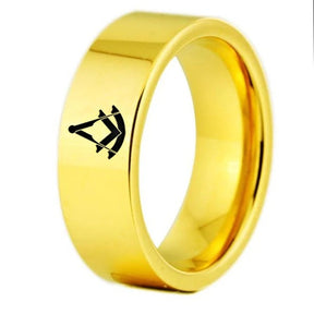 Past Master Blue Lodge Ring - Gold Color Pipe Cut Tungsten Personalizable