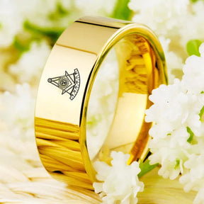 Past Master Blue Lodge California Regulation Ring - Gold Color Pipe Cut Tungsten Personalizable - Bricks Masons