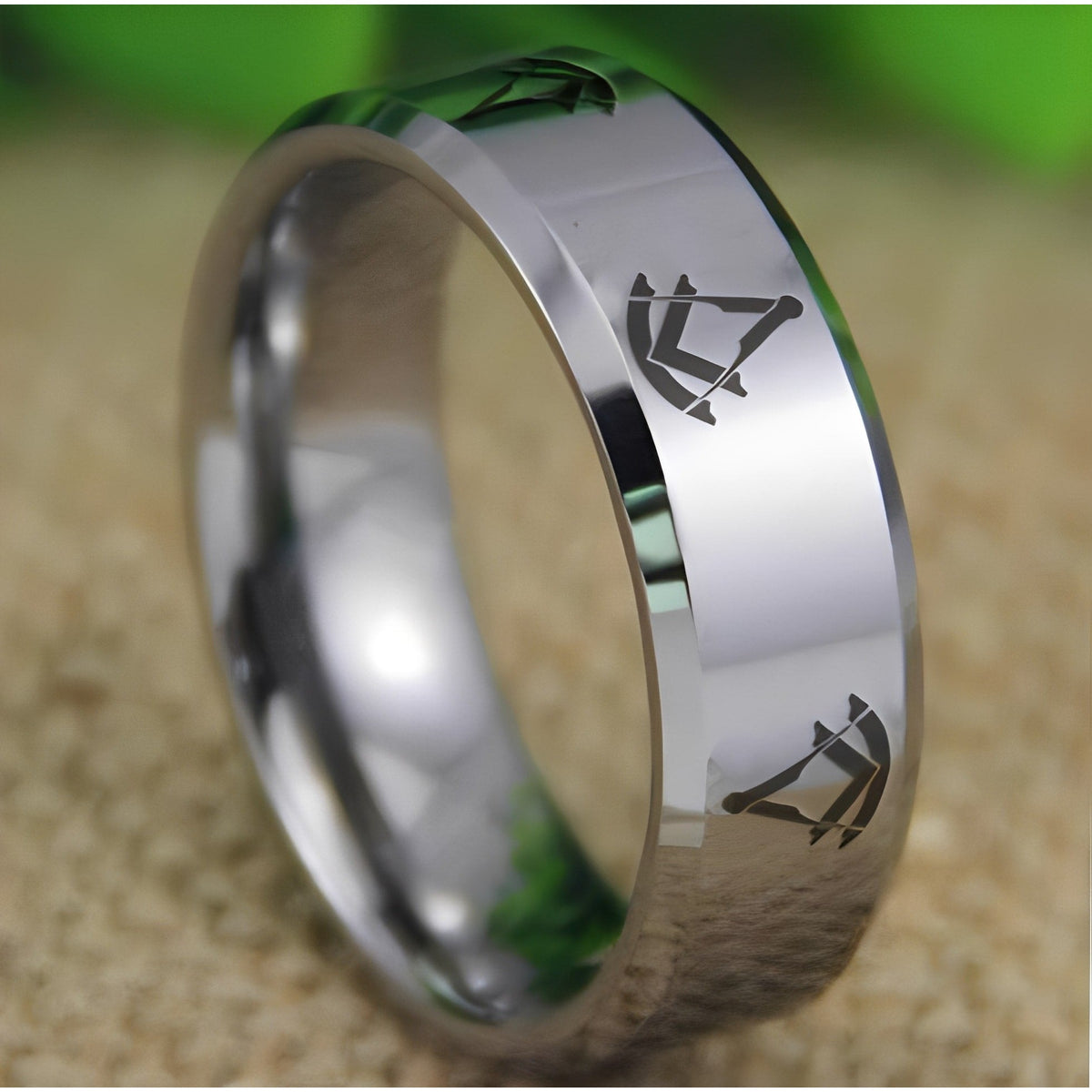 Past Master Blue Lodge Ring - Silver Bevel Tungsten Personalizable