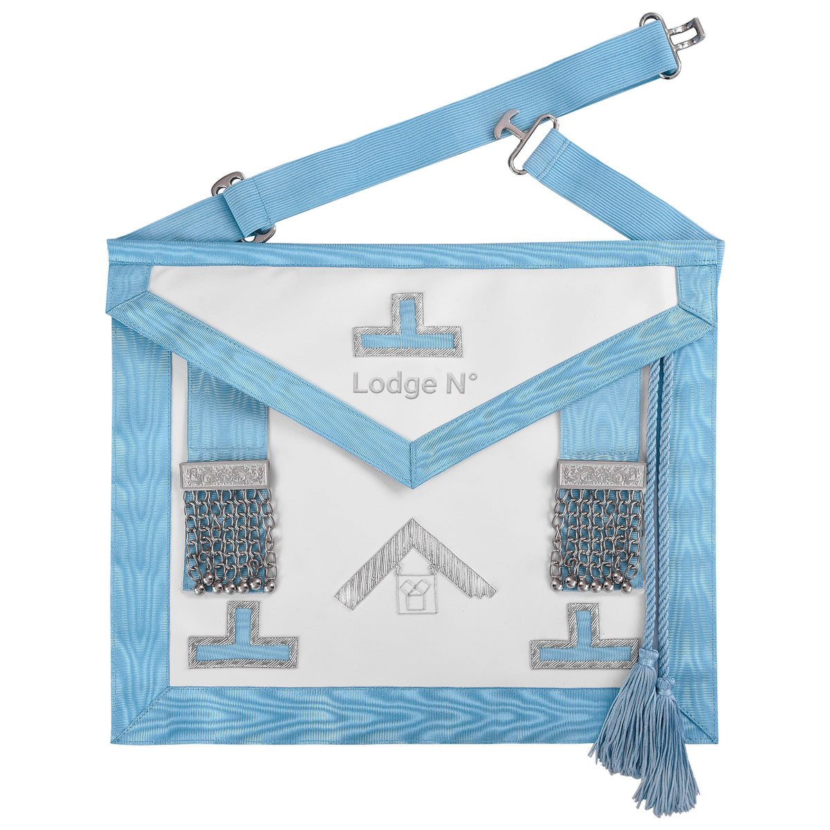 Past Master Blue Lodge Pennsylvania Regulation Apron - White & Turquoise Moire