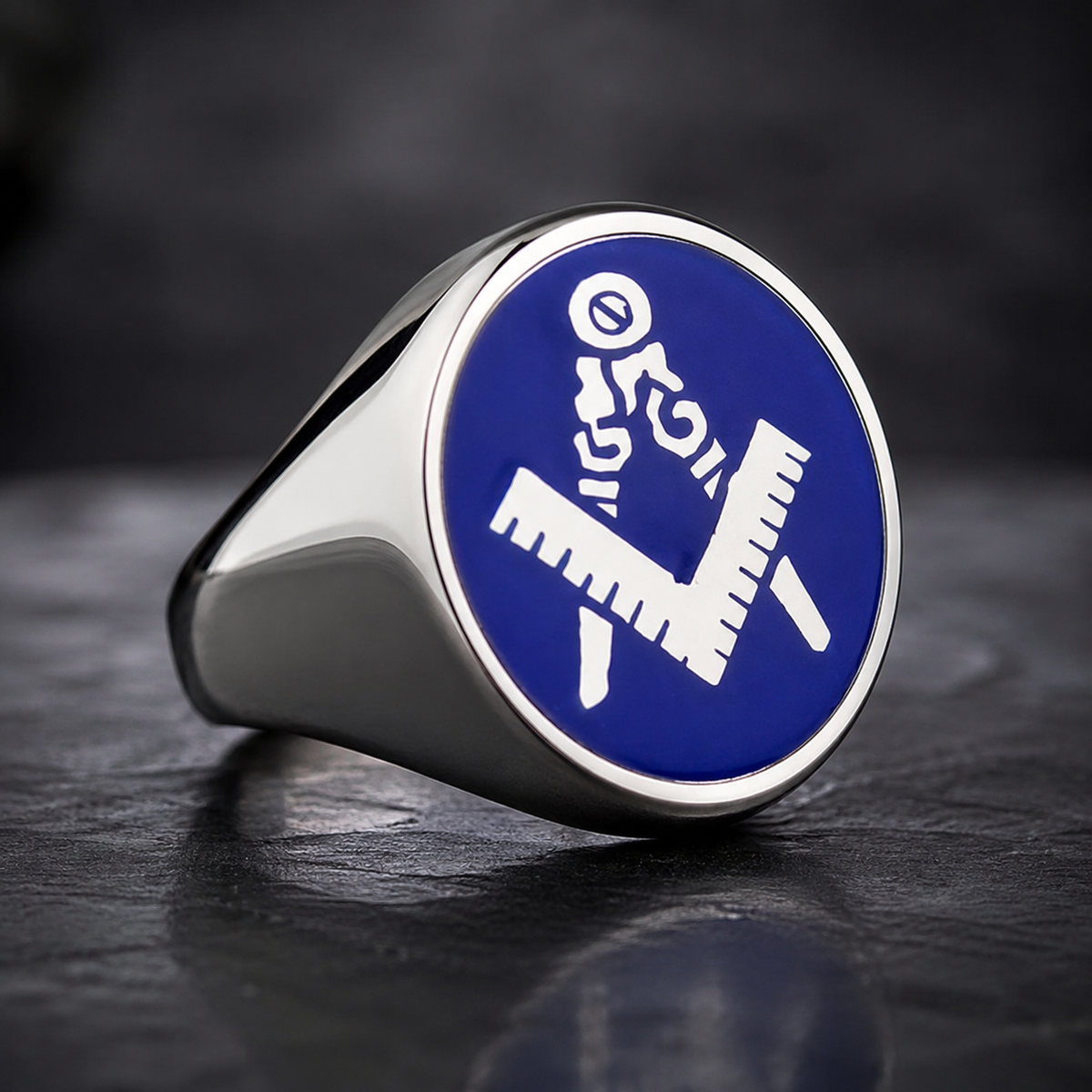 Entered Apprentice Blue Lodge Ring - Square & Compass Silver Enamel