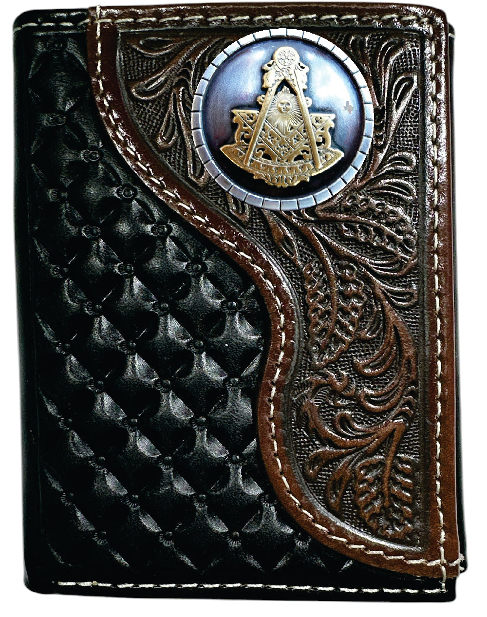 Past Master Blue Lodge Wallet - Nocona Black & Cherry Floral Tooled Overlay