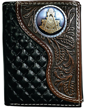 Past Master Blue Lodge Wallet - Nocona Black & Cherry Floral Tooled Overlay