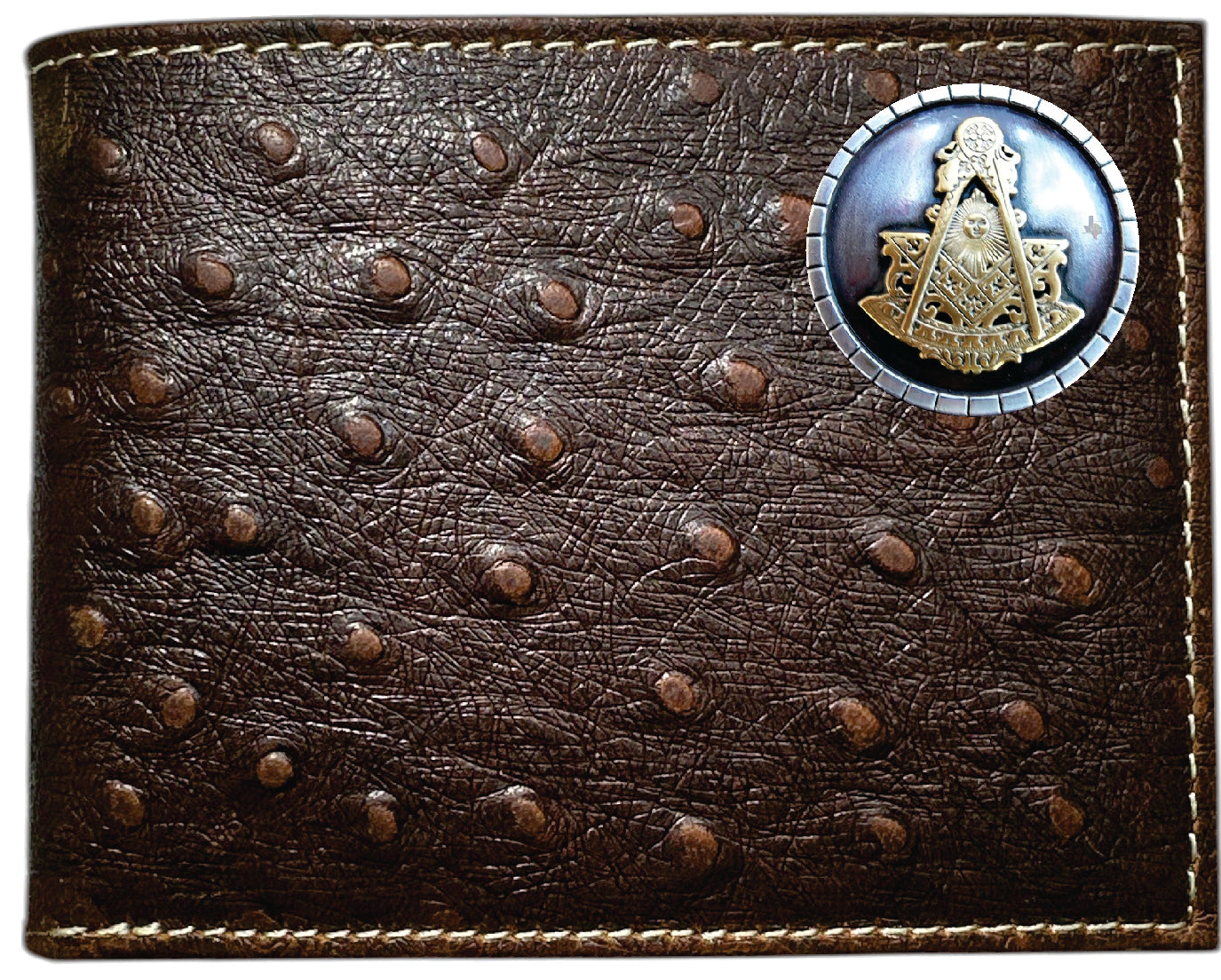 Past Master Blue Lodge Wallet - Nocona Ostrich Print Leather Bifold