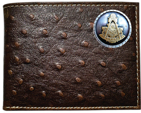 Past Master Blue Lodge Wallet - Nocona Ostrich Print Leather Bifold