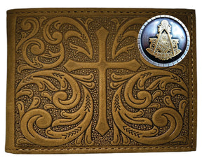 Past Master Blue Lodge Wallet - Nocona Soft Leather With Embossed Cross