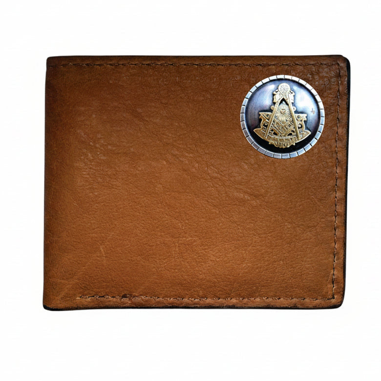Past Master Blue Lodge Wallet - Handcrafted Brown Buffalo Leather Bison Bifold