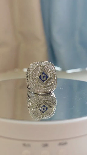 Master Mason Blue Lodge Ring - 925 Sterling Silver Shining Rhinestones