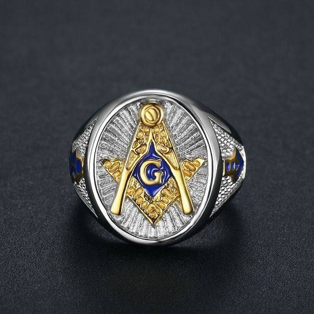 Master Mason Blue Lodge Ring - Compass and Square G Stainless Steel