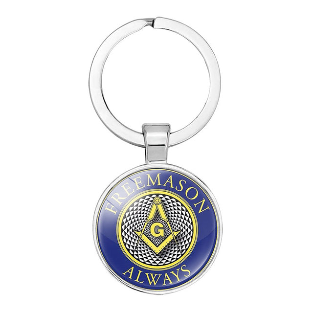 Master Mason Blue Lodge Keychain - Square and Compass G Sign Glass - Bricks Masons