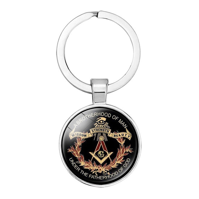 Master Mason Blue Lodge Keychain - Square and Compass G Sign Glass - Bricks Masons
