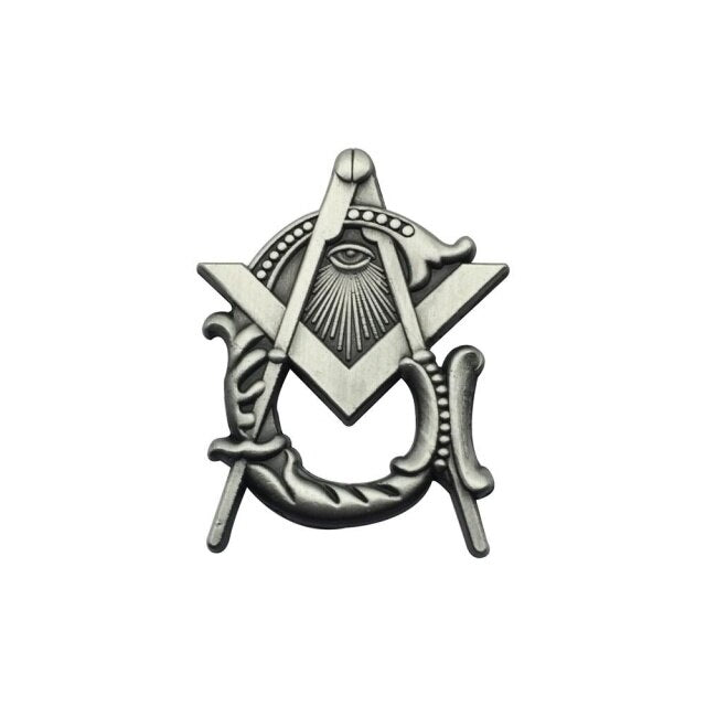 Master Mason Blue Lodge Lapel Pin - Antique Silver Square and Compass G - Bricks Masons