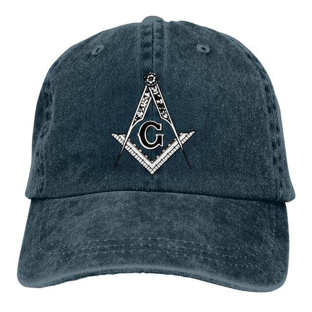 Master Mason Blue Lodge Baseball Cap - Square Compass G Symbol Adjustable Denim