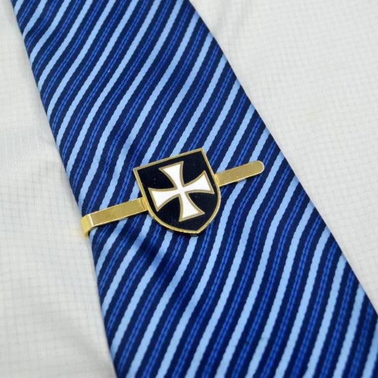 Knights Templar Commandery Tie Bar - White Cross Black Shield