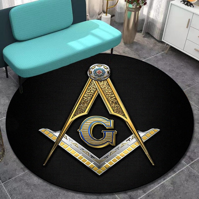 Master Mason Blue Lodge Rug - Square and Compass G Retro Round and Carpets - Bricks Masons