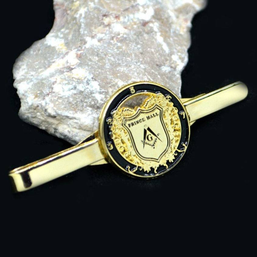 Master Mason Blue Lodge Tie Bar - Square and Compass G Golden Prince Hall Shield