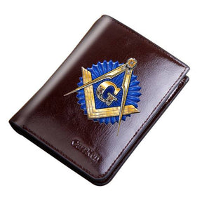 Master Mason Blue Lodge Wallet - Genuine Leather & Credit Card Holder (Black/Coffee)