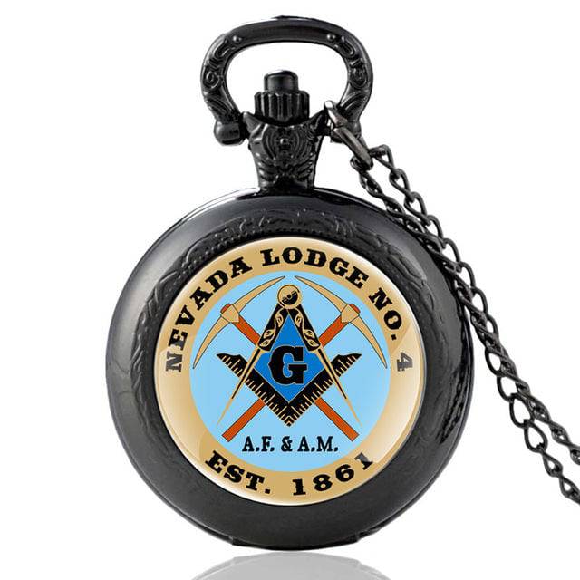 Master Mason Blue Lodge Pocket Watch - Nevada Lodge No 4 EST. 1861 Black/Bronze/Silver