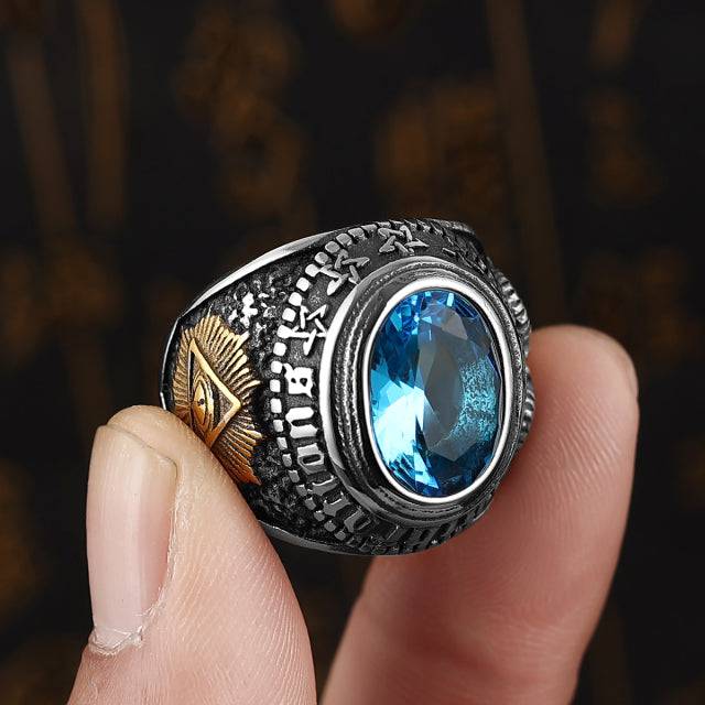 Eye Of Providence Ring - Rhinestone (Blue & Red)