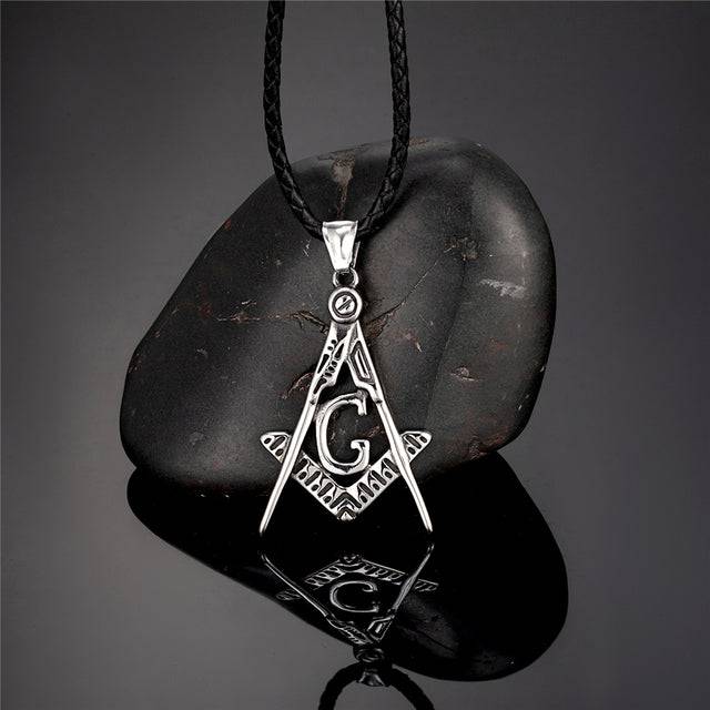 Master Mason Blue Lodge Necklace - Stainless Steel Square and Compass