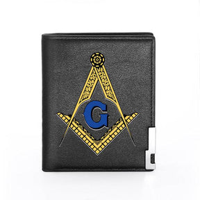 Master Mason Blue Lodge Wallet - Square & Compass G with Credit Card Holder (black, brown)