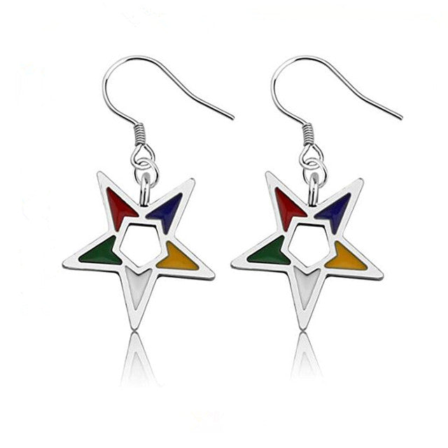 OES Earring - Silver Plating Enamel Colorful Order Easter Star Charm - Bricks Masons