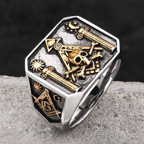 Widows Sons Ring - Gothic Skull and Bones Moon Sun