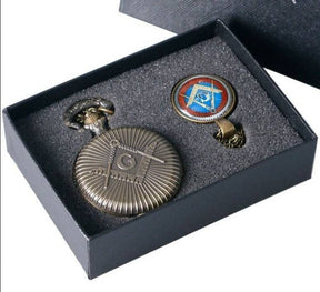 Master Mason Blue Lodge Pocket Watch - Antique Square and Compass G Bronze Quartz