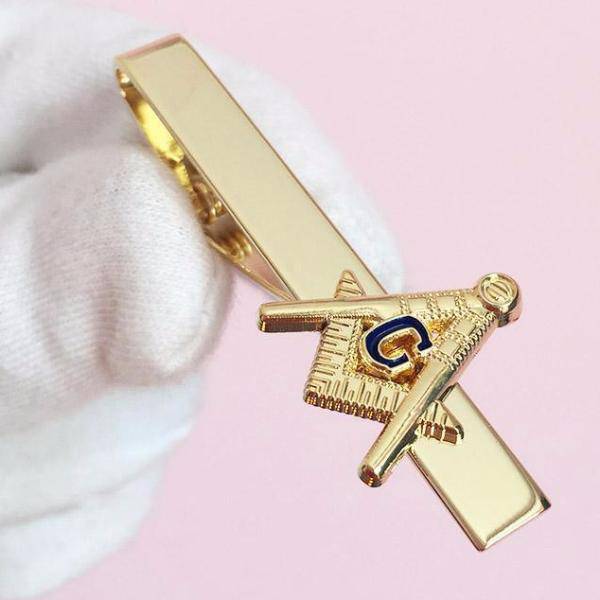 Master Mason Blue Lodge Tie Clip - Gold With Blue G