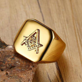 Master Mason Blue Lodge Ring - Square Compass G Gold Color