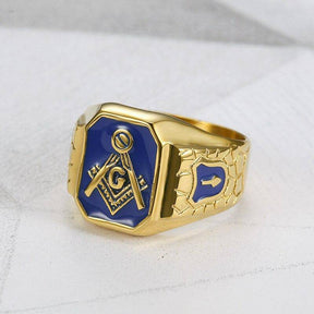 Master Mason Blue Lodge Ring - Square & Compass G (Blue)