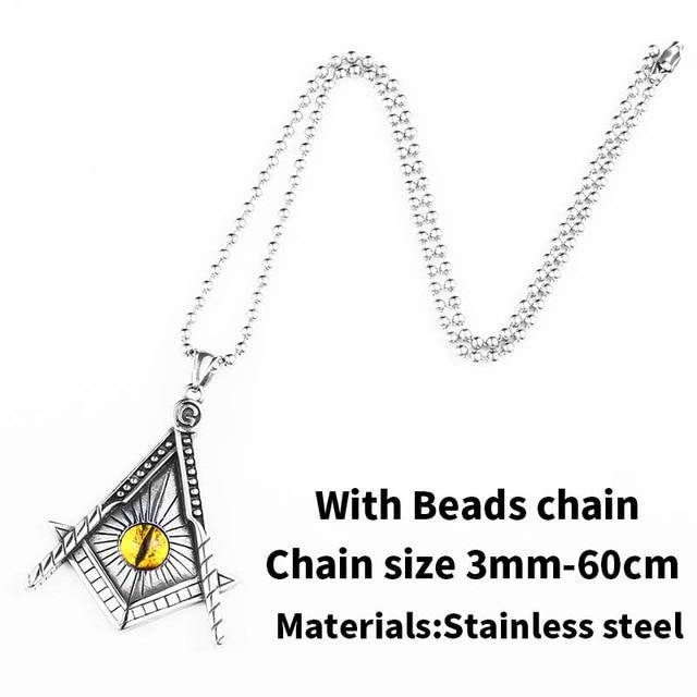 Master Mason Blue Lodge Necklace - Yellow Eye Stainless Steel