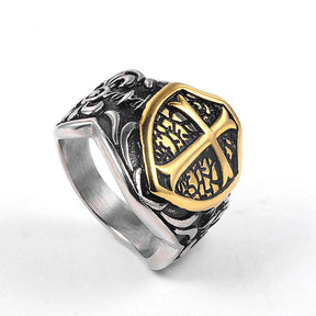 Knights Templar Commandery Ring - Golden Cross Shield Motif