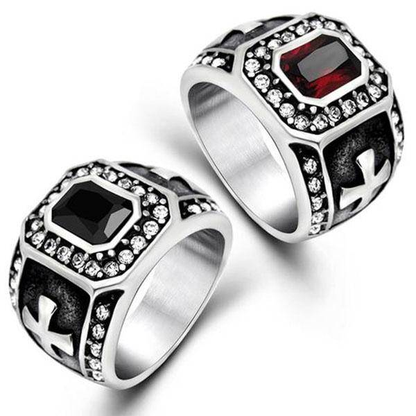 Knights Templar Commandery Ring - Zirconia Cross (Black/Red)