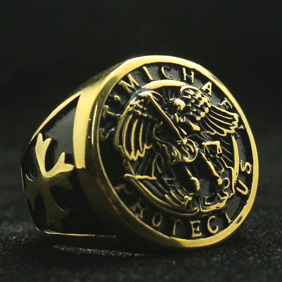 Knights Templar Commandery Ring - Saint Michael Protect Us Golden