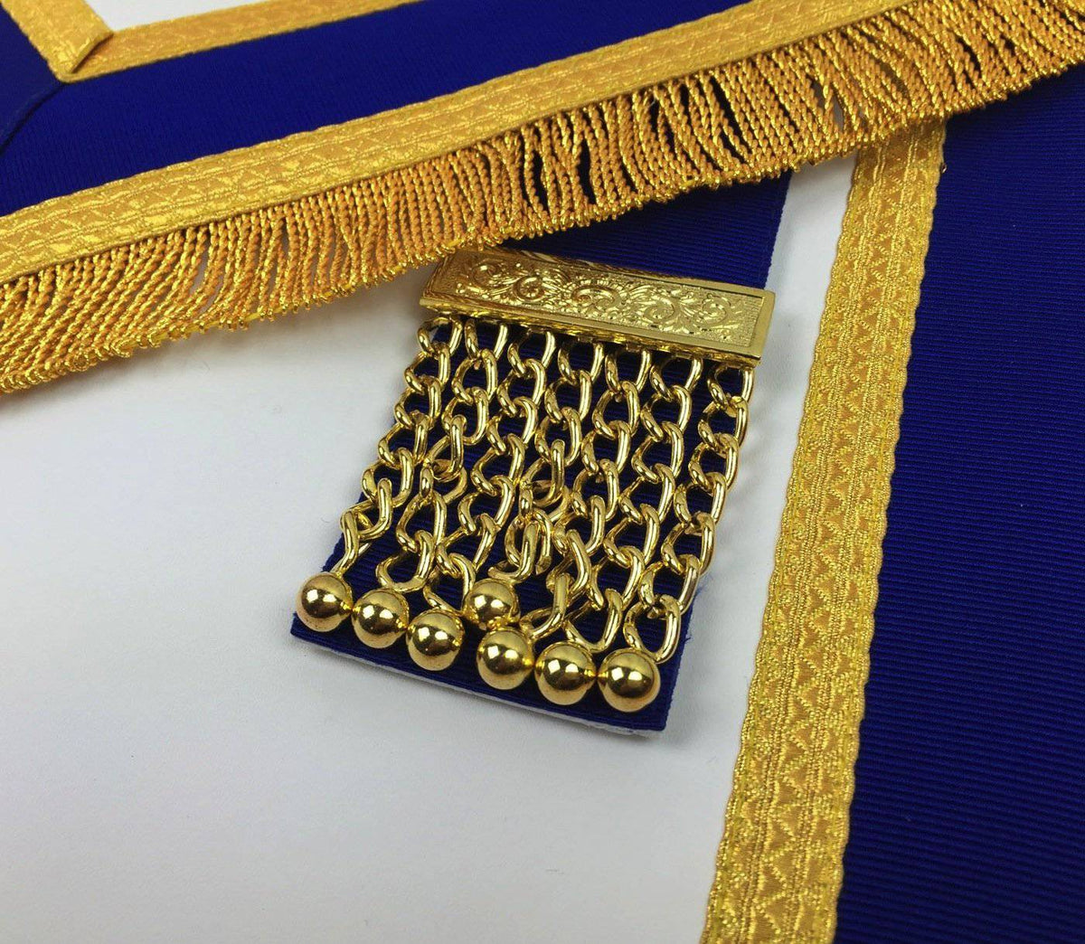Provincial English Regulation Apron - Royal Blue with Gold Fringe - Bricks Masons