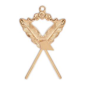 Recorder Royal & Select Masters Officer Collar Jewel - Gold Plated Trowel & Crossed Pens