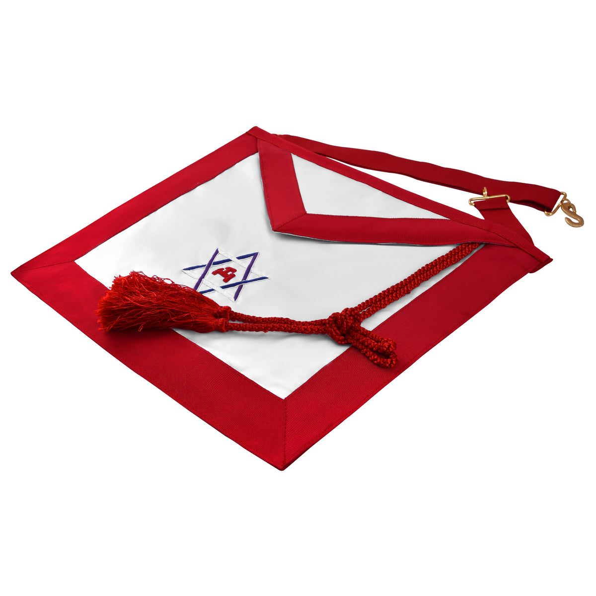 Royal Arch Chapter Apron - Red Ribbon With Triple Tau & Star Of David - Bricks Masons