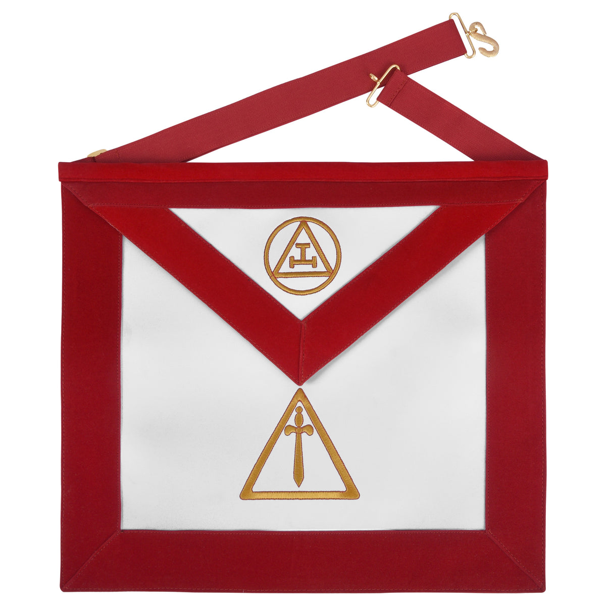 Royal Arch Chapter Apron - Red Velvet With Triple Tau - Bricks Masons