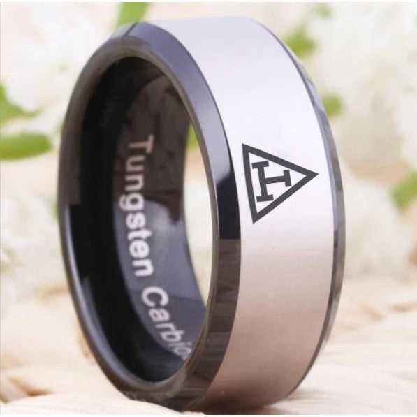Royal Arch Chapter Ring - Black Beveled Tungsten Personalizable