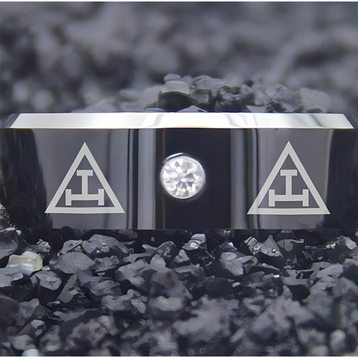 Anillo del Capítulo del Arco Real - Bisel de plata negra con circonita cúbica