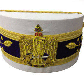 33rd Degree Scottish Rite Crown Cap - Wings Down White Hand Embroidered