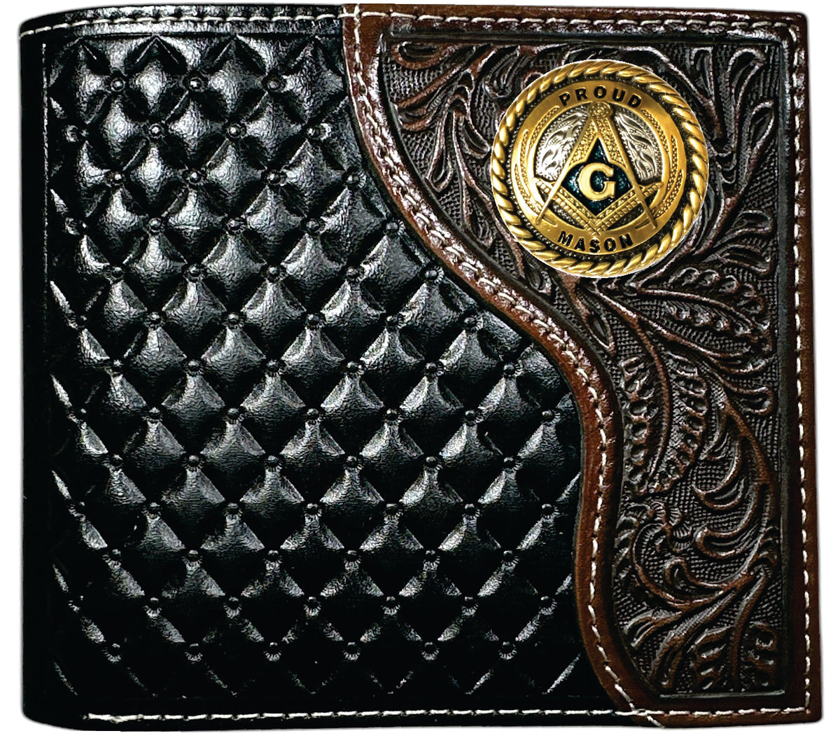 Master Mason Blue Lodge Wallet - Proud Mason Nocona Black & Cherry Floral Bi-fold