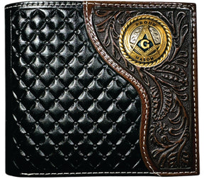 Master Mason Blue Lodge Wallet - Proud Mason Nocona Black & Cherry Floral Bi-fold