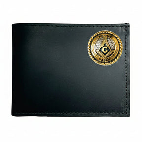 Master Mason Blue Lodge Wallet - Black Leather with Square & Compass Proud Mason