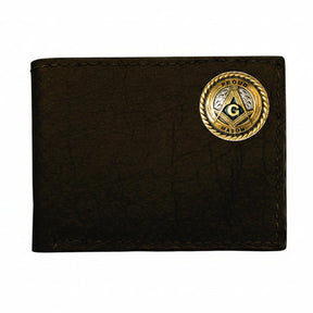 Master Mason Blue Lodge Wallet - Buffalo Black Leather Bison Bifold