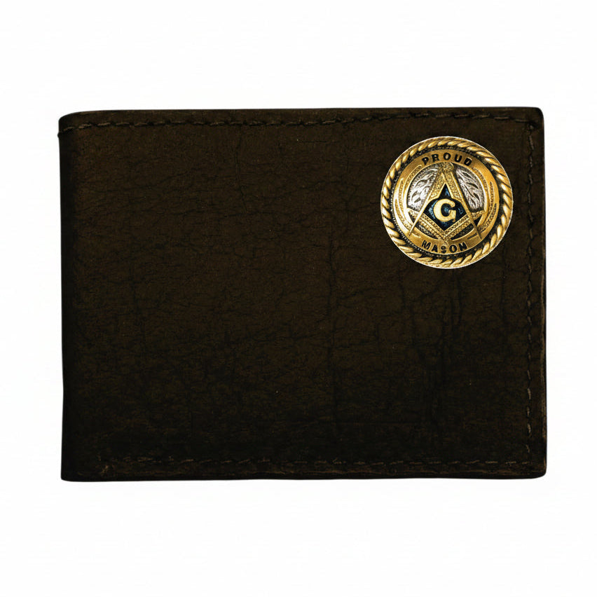 Master Mason Blue Lodge Wallet - Buffalo Black Leather Bison Bifold